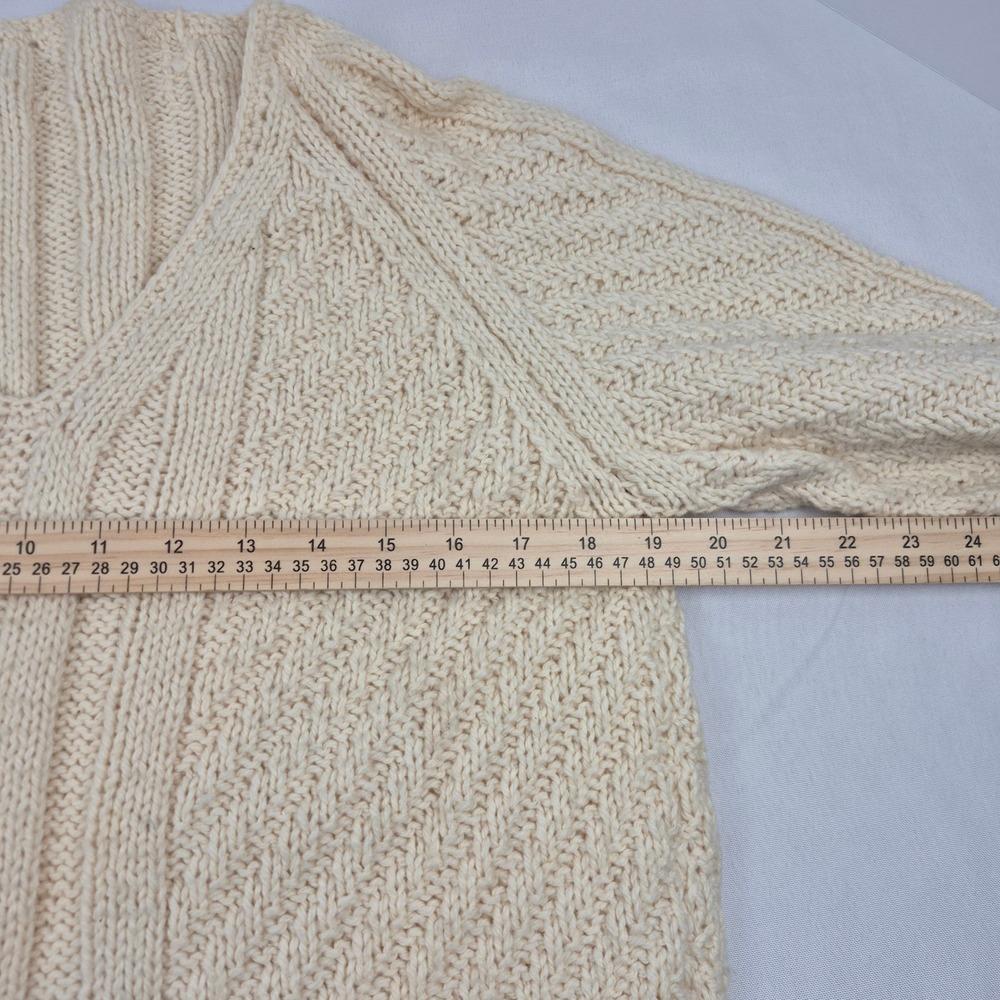 Handmade Knit Sweater M Ivory‎ Cable V Neck Drawstring Hem VTG Y2K Cottagecore - Picture 8 of 12